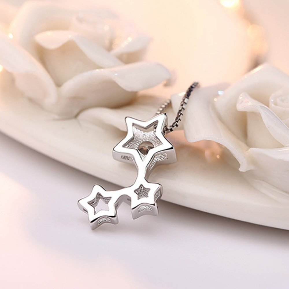NEW 925 Sterling Silver Diamond Star Necklace A1 - Picture 6 of 6